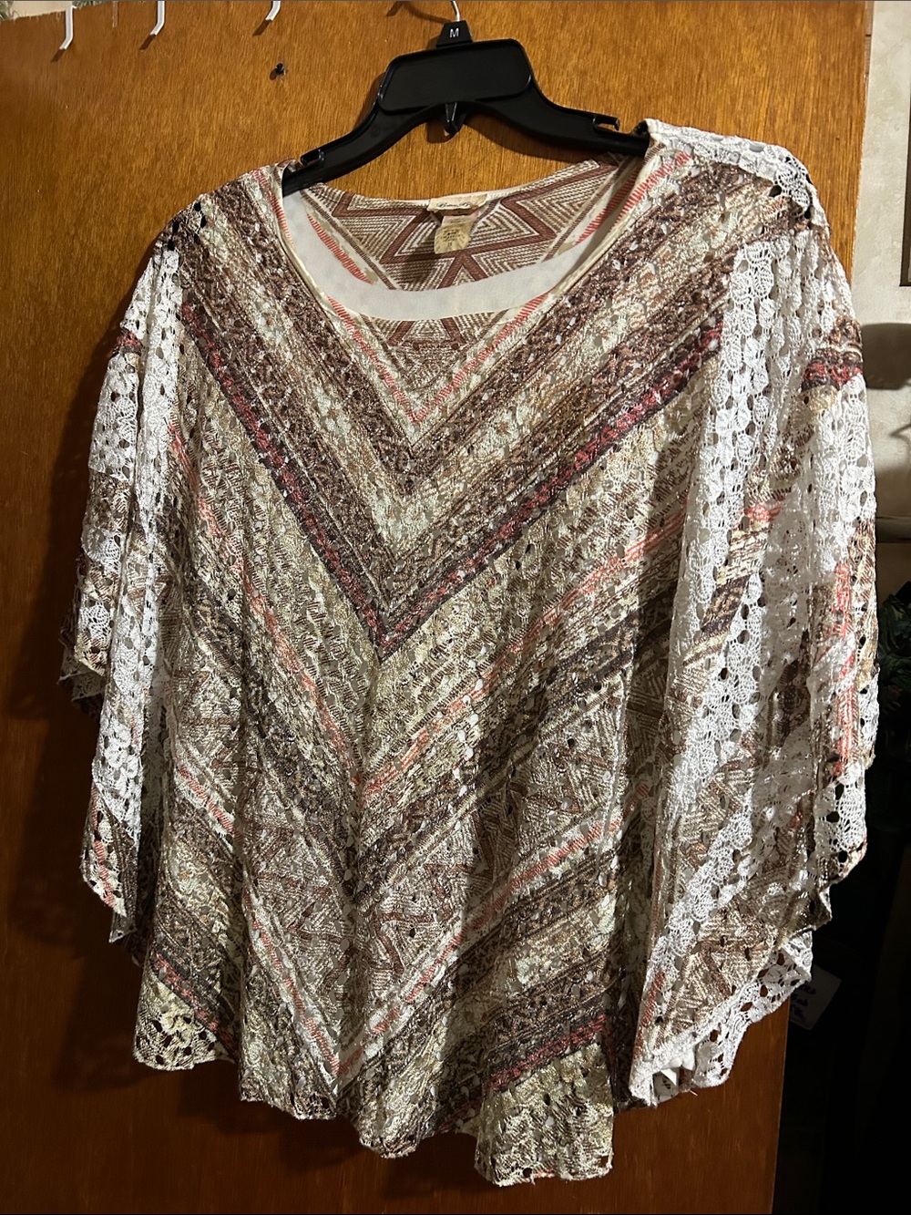 Brittany Black Boho V-Neck Tunic in Cream, Brown and Pink